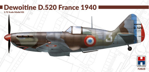 H2K72025 Dewoitine D.520 France 1940 ex-Hasegawa Model samolotu do sklejania