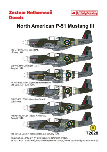 TCH72028 North American P-51 Mustang III kalkomania modelarska