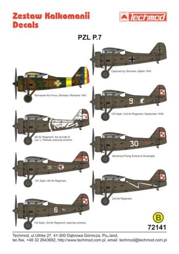 TCH72141 PZL P.7a kalkomania modelarska
