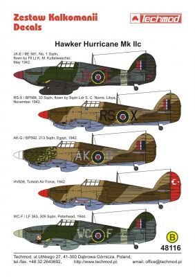TCH48116 Hawker Hurricane IIc kalkomania modelarska