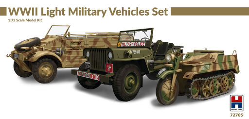 H2K72705  WWII Light Military Vehicles Set - zestaw pojazdów pojazdy wojskowe do sklejania