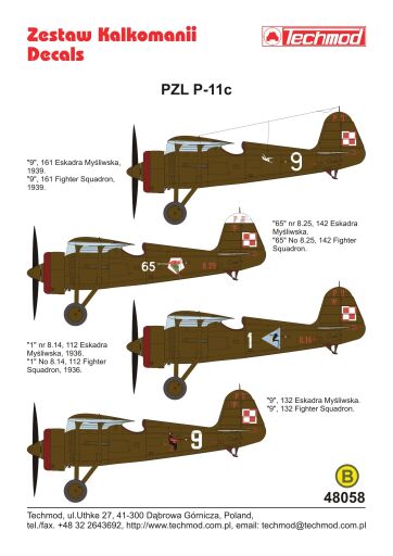 TCH48058 - PZL P.11c kalkomania modelarska