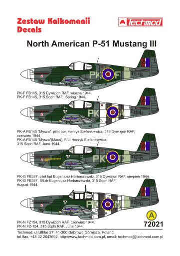 TCH72021  North American P-51 Mustang III kalkomania modelarska