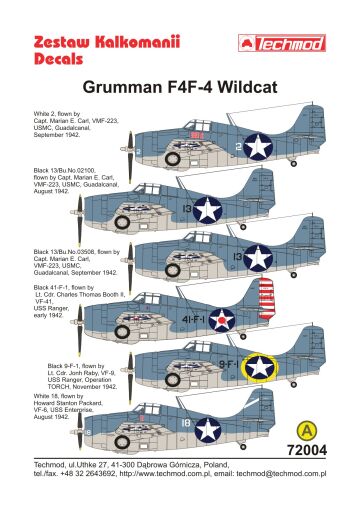 TCH72004 Grumman F4F-4 Wildcat kalkomania modelarska