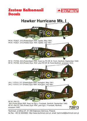 TCH72013 Hawker Hurricane Mk I Model samolotu do sklejania