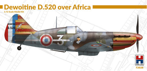 H2K72026 Dewoitine D.520 over Africa ex-Hasegawa Model samolotu do sklejania