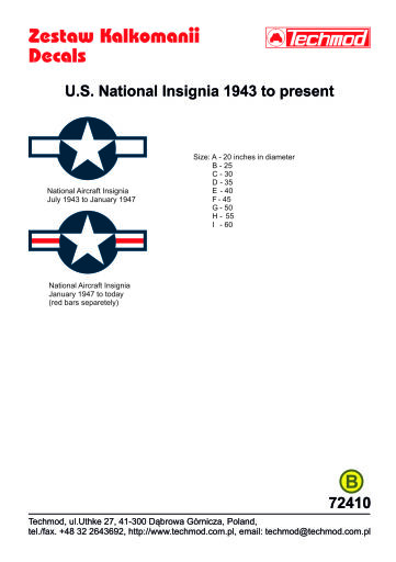 TCH72410 U.S. Insignia kalkomania modelarska