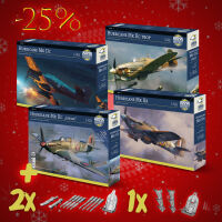 .Zestaw-4 Cztery Hurricane + Akcesoria 3D 1/48
