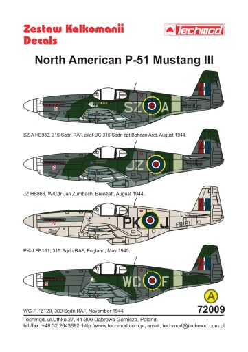 TCH72009 North American P-51 Mustang III kalkomania modelarska